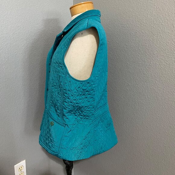 Talbots Quilted Vest Women's Size Large Button-Up Teal Pockets - Picture 6 of 8